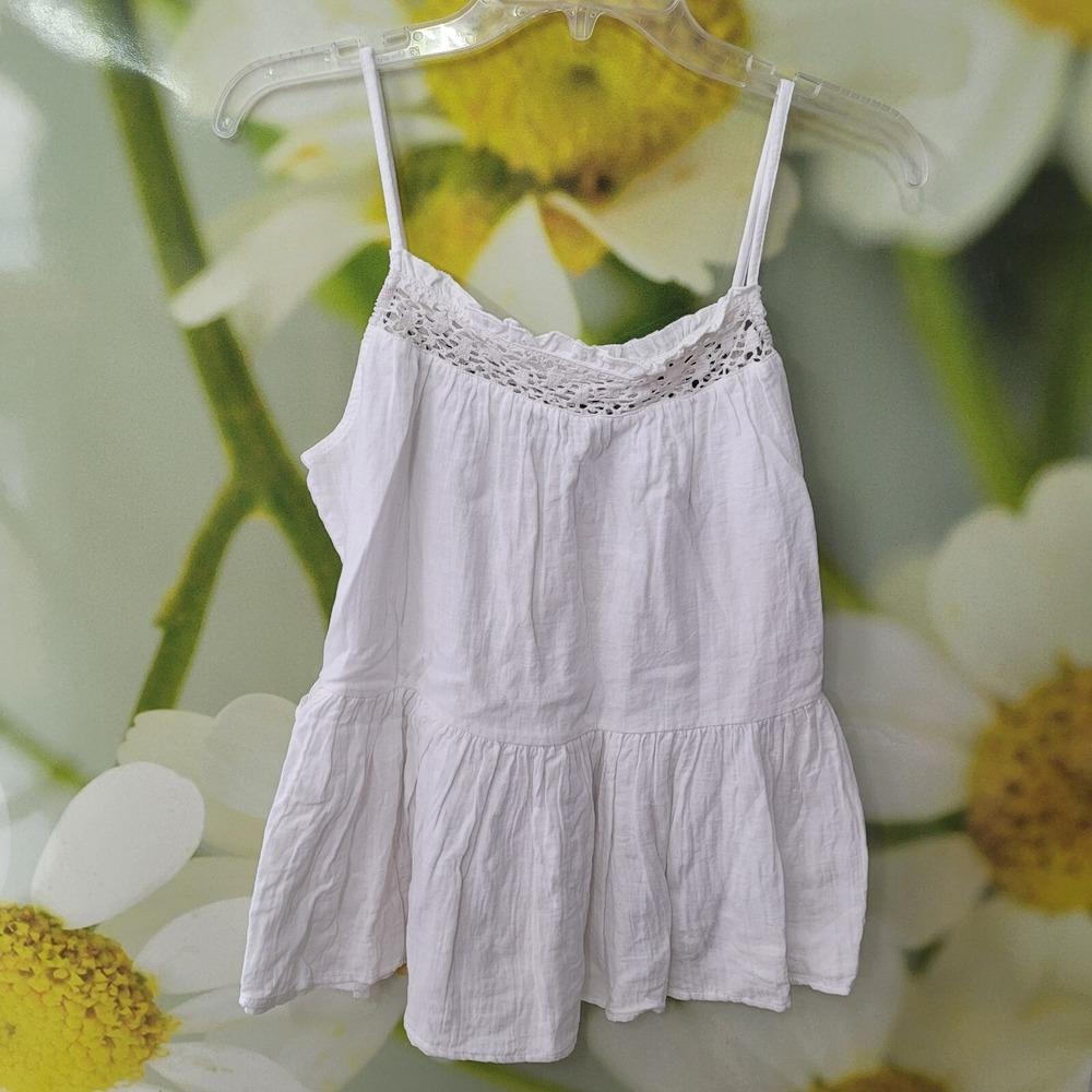 BLACK TAPE Off White Crochet‎ Lace Peplum Tank Top Fashion Style 1923027 S